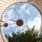 Nordic Seashell outdoor shower, as it stands in the summer house on the South Sea islands. The concyline shape appears in a whole new way when you look up at the sky